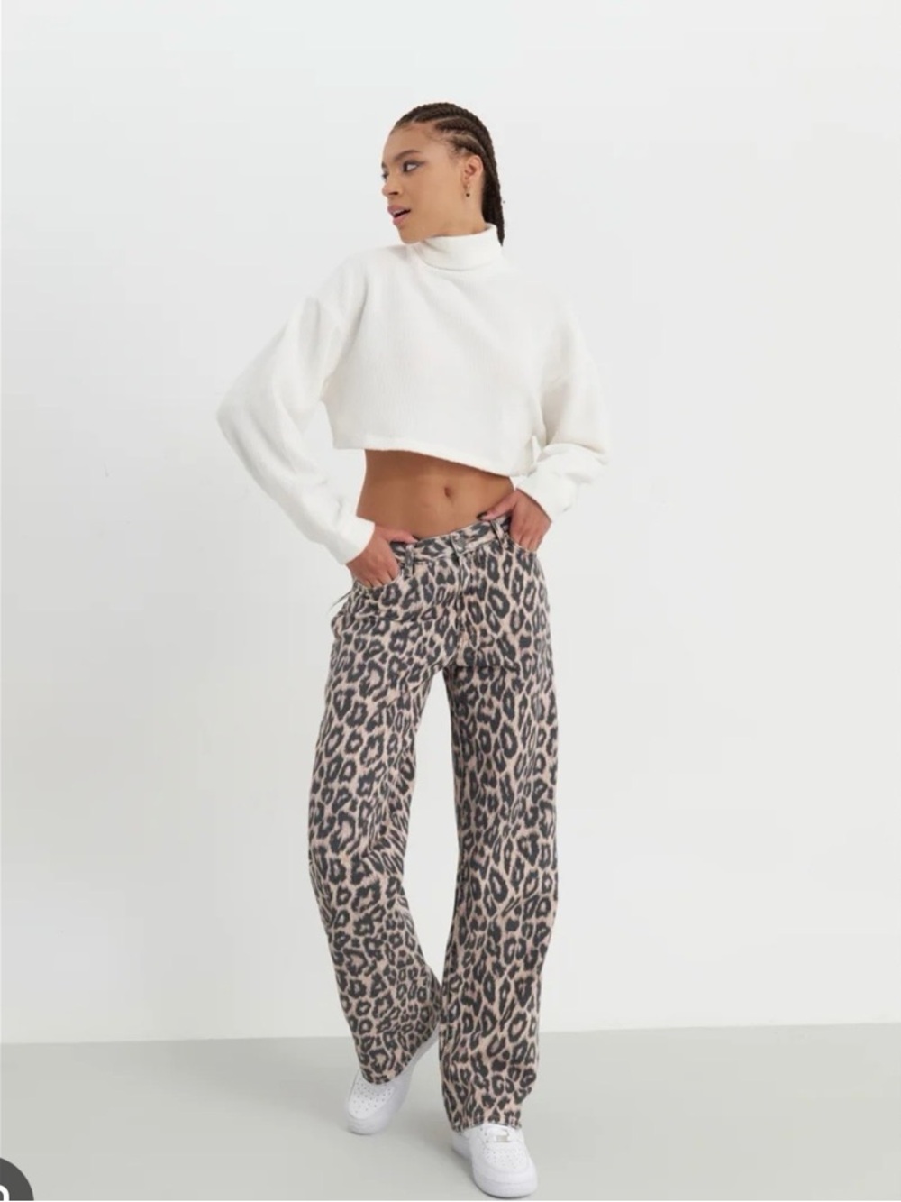 Leopard Print High waisted, Wide Leg Jeans
